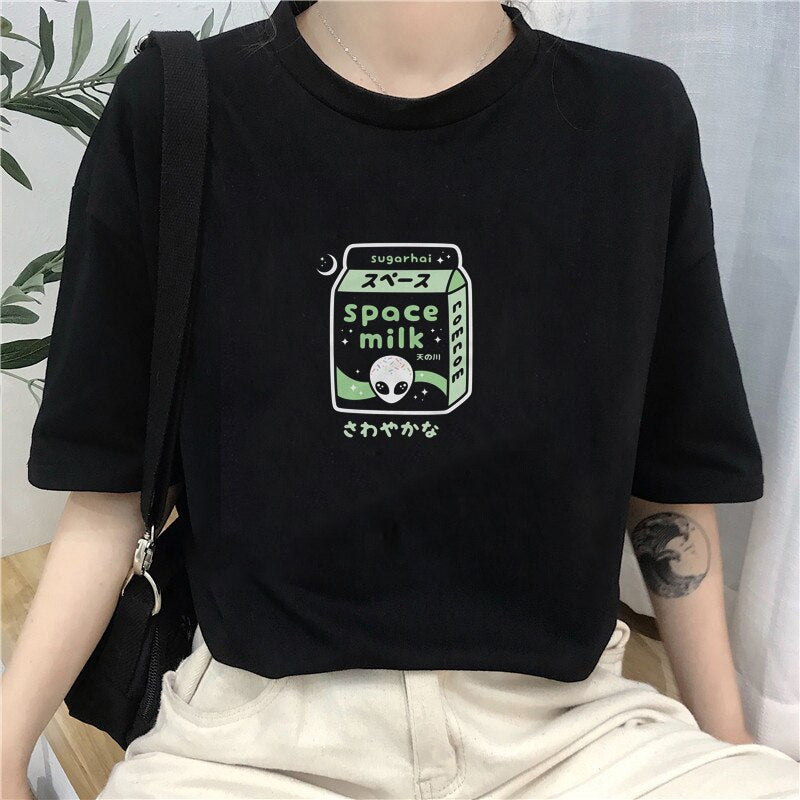 Harajuku Alien Space Milk T-shirt