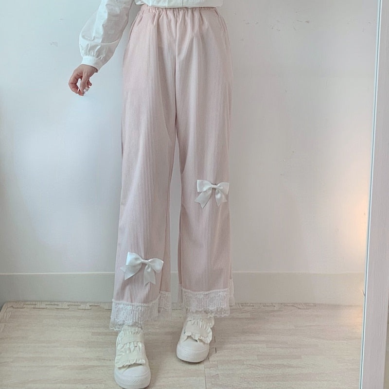 Sweet Bow Lace Wide Leg Pants