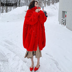 Oversized Red Soft Fluffy Faux Fur Coat