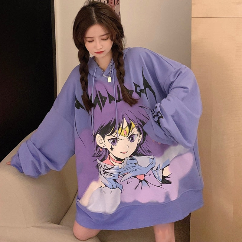 Japanese Cute Girl Cartoon Oversized Hoodie