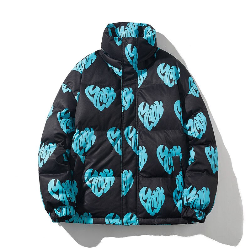 Heart Graphic Fashion Collar Parka Coat