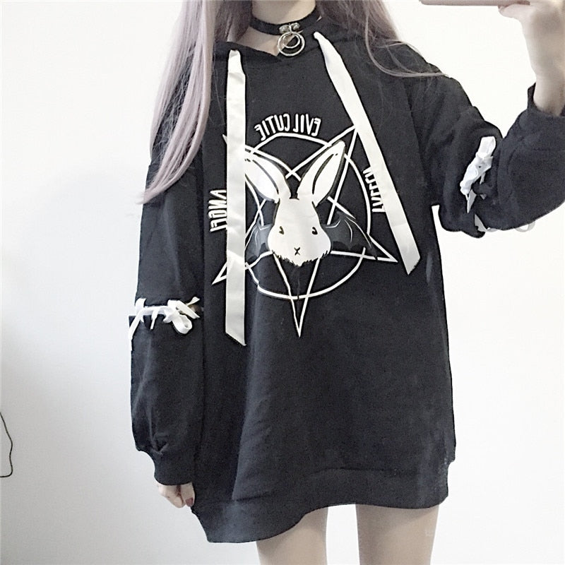 Cartoon Rabbit Pentacle Gothic Hoodie