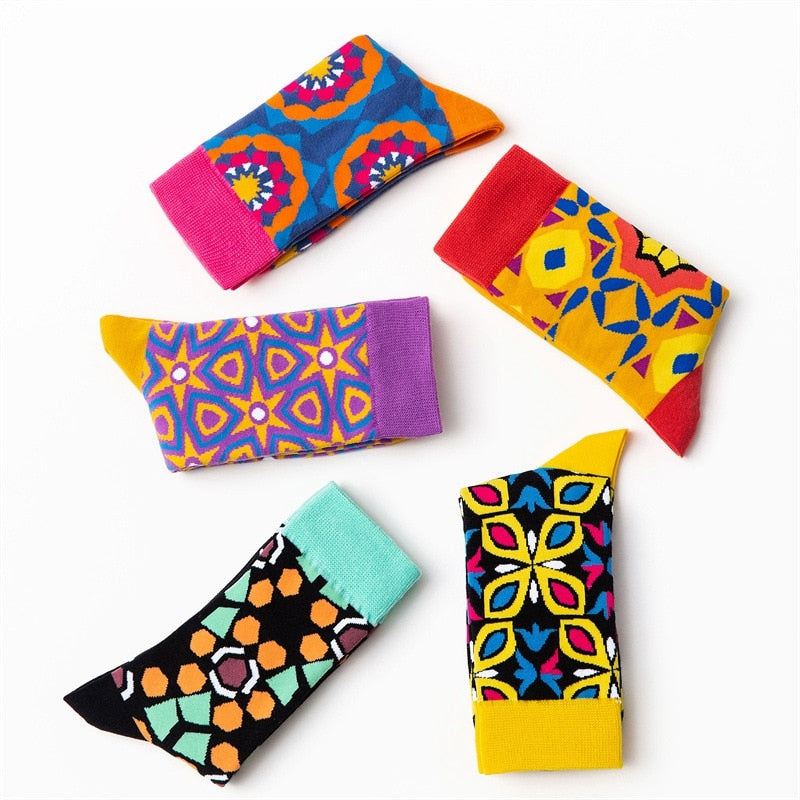 Geometric Florets Colorful Socks