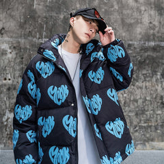 Heart Graphic Fashion Collar Parka Coat