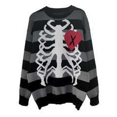 Gothic Skeleton Striped Knitted Sweater