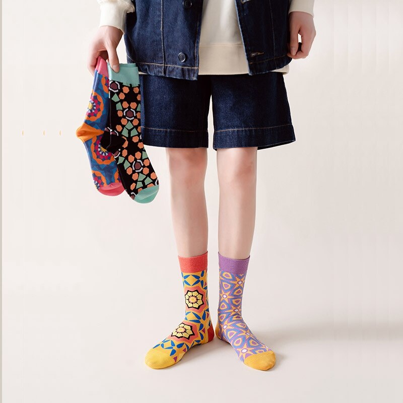 Geometric Florets Colorful Socks