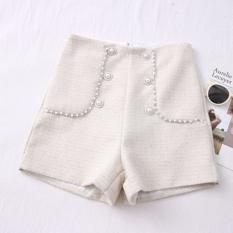 High Waist Tweed Shorts