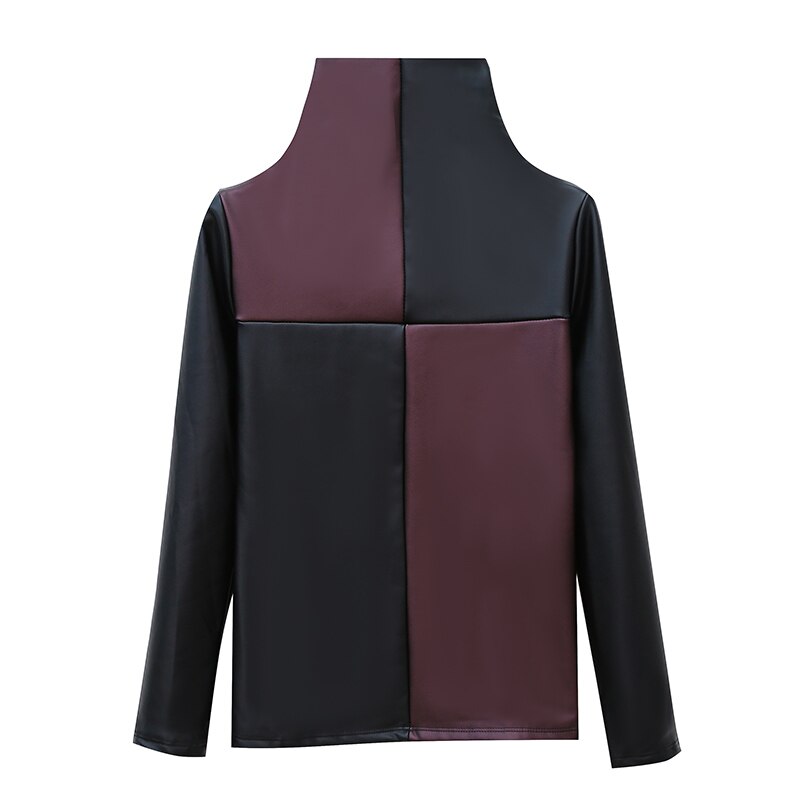 Long Sleeve Plus PU Leather Women Tops