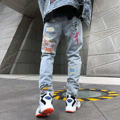 Punk Cool Graffiti Denim Pants