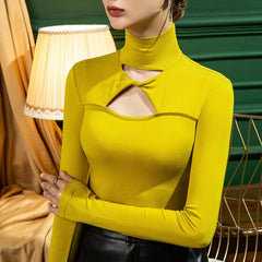 Hollow Out Turtle Neck Long Sleeve Top