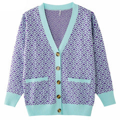 Diamond Pattern Loose Knit Cardigan