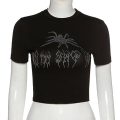 Spider Goth Rhinestone Crop Top