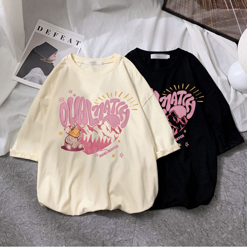 Dual Match Heart Style Printed T-shirt