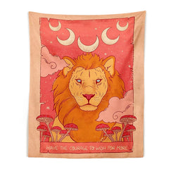 Tarot Card Lion & Mushroom Tapestry Wall