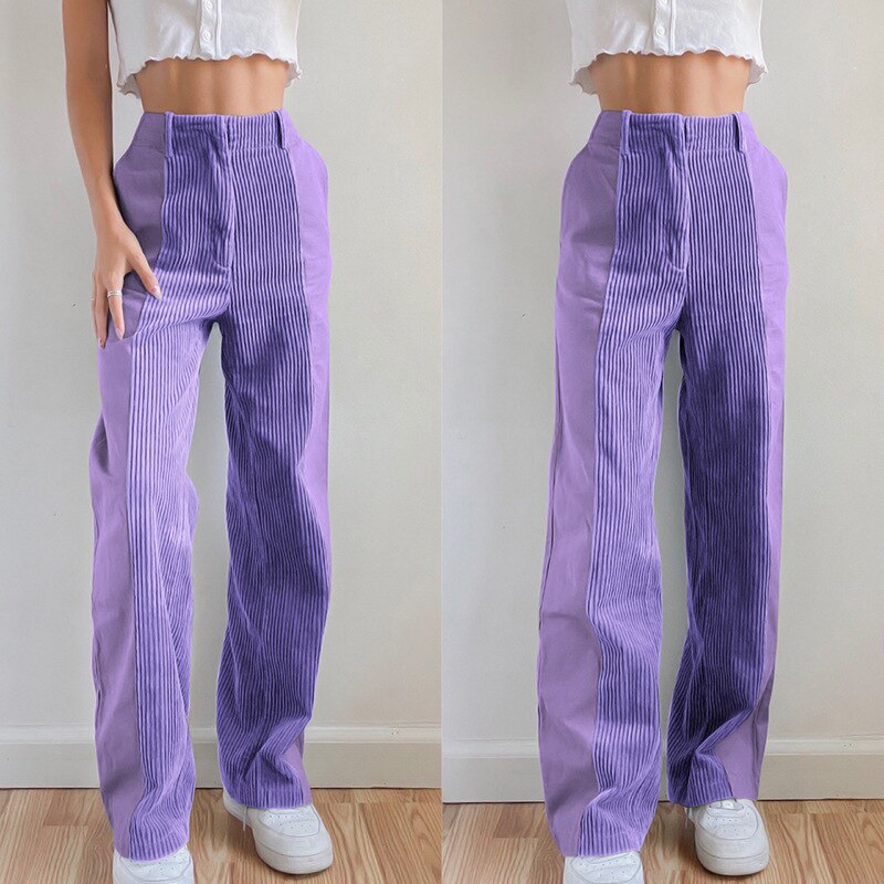 Bicolor High Waist Corduroy Pants