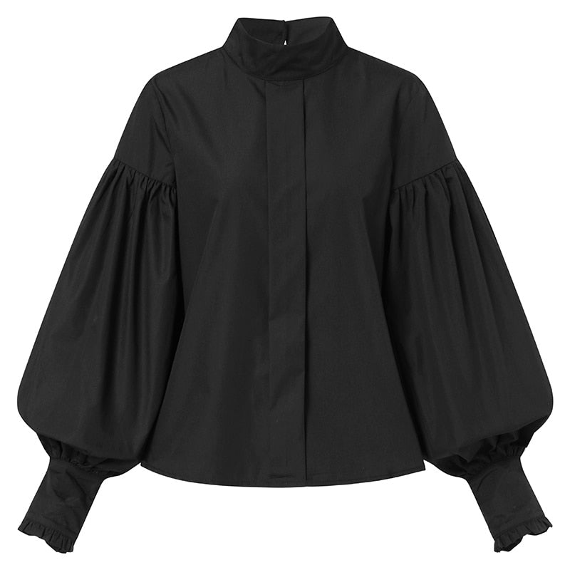 Aesthetic Ruffled Solid Color Sleeve Elegant Blouses