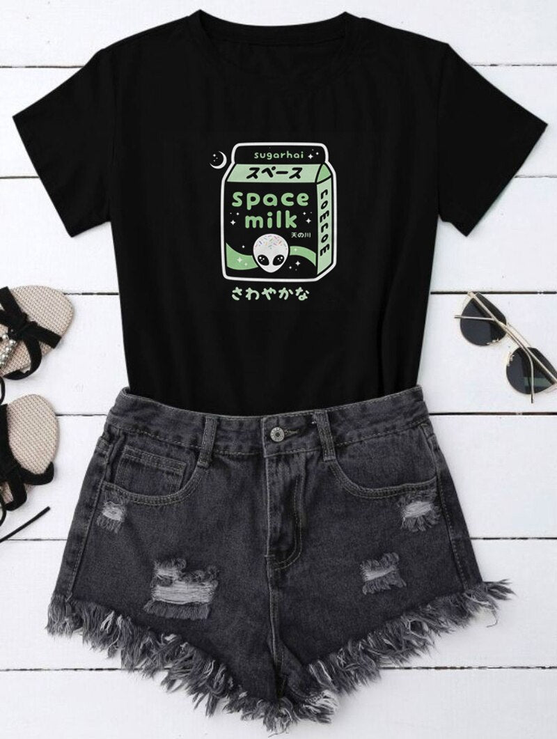 Harajuku Alien Space Milk T-shirt