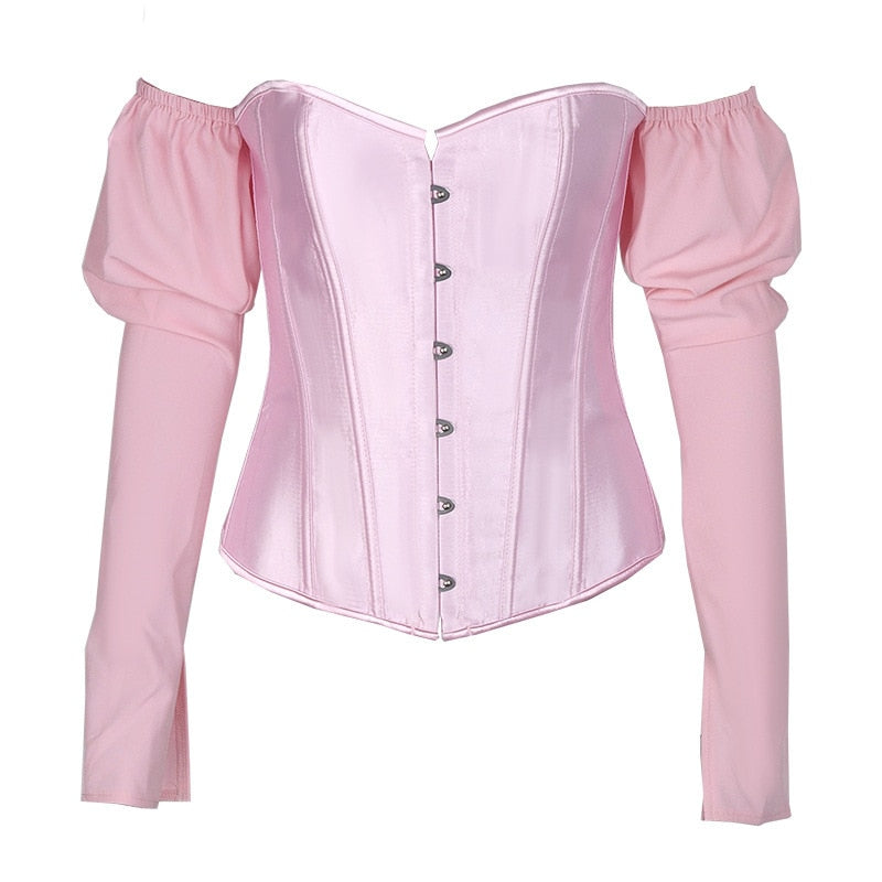 Long Sleeve Slash Backless Bandage Corset