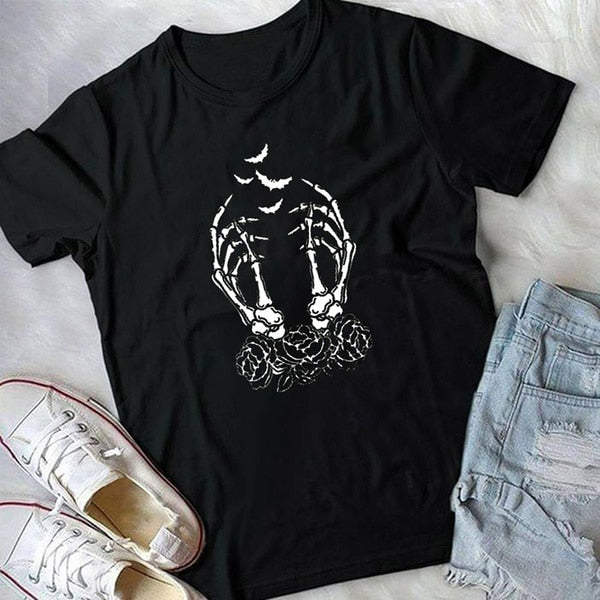Rose Aesthetic Skeleton Hand Gothic T-Shirt