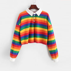 Rainbow Striped Collar Sweatshirt