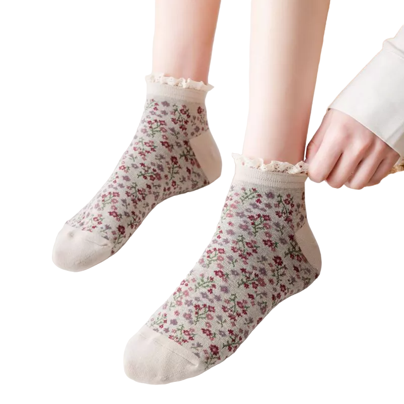 Vintage Lace Floral Cotton Socks