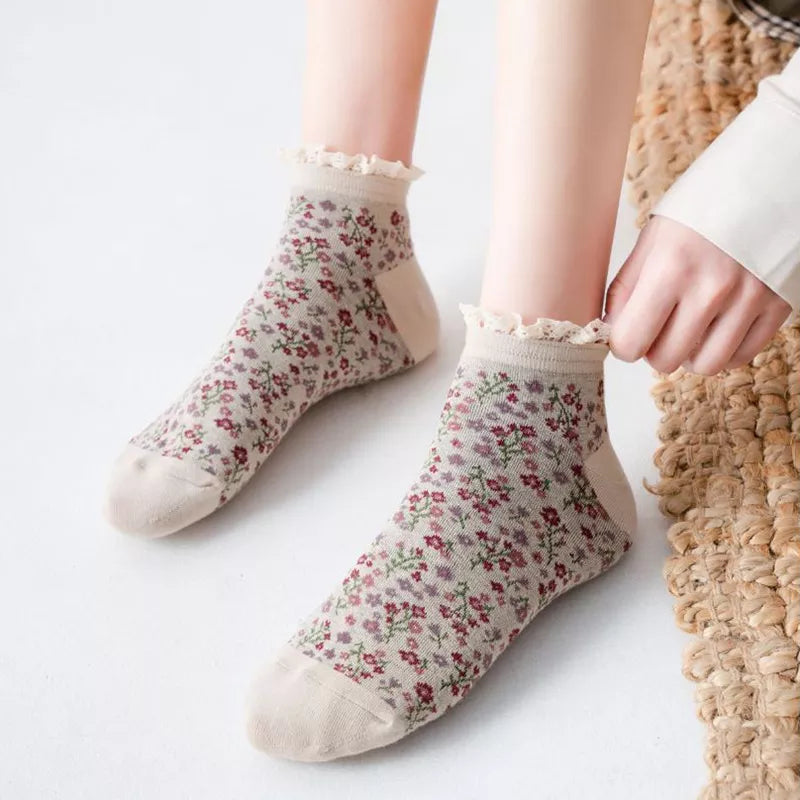 Vintage Lace Floral Cotton Socks