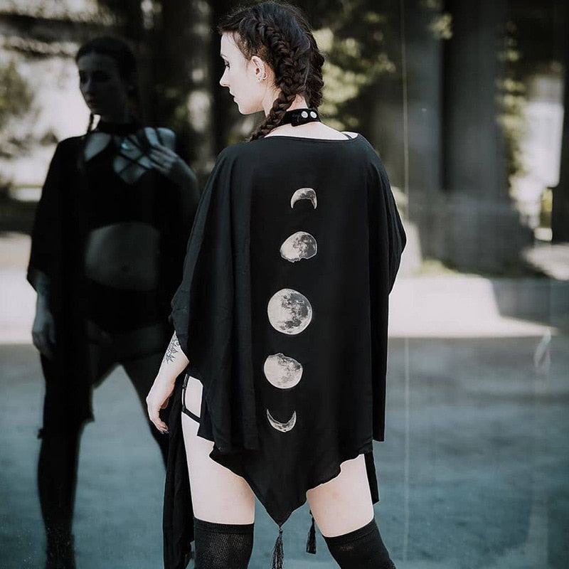 Moon Phase Black Gothic Oversized Cape