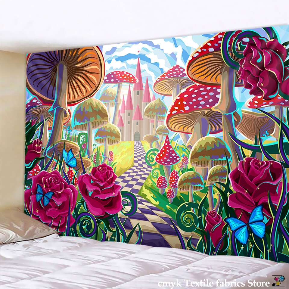 Psychedelic Mushroom Indian Mandala Tapestry Wall