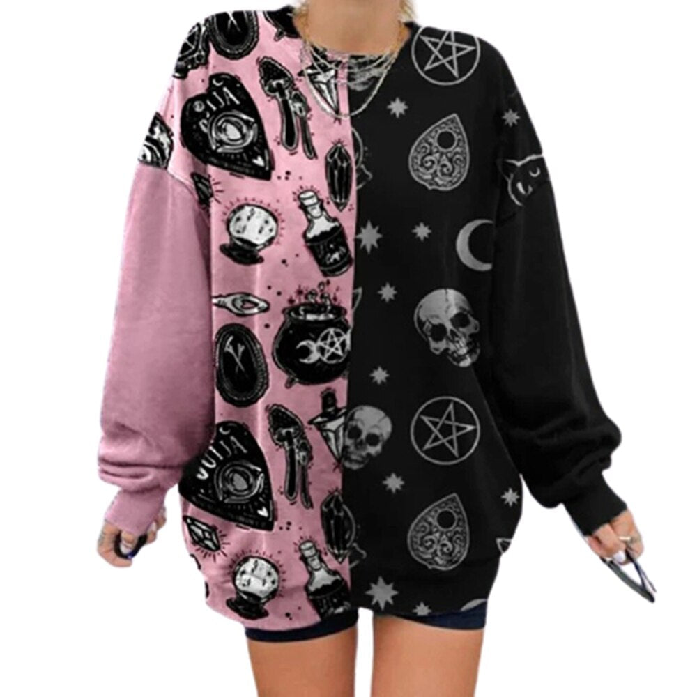 Cartoon Gothic Skull and Ouija Print Sweatshirt