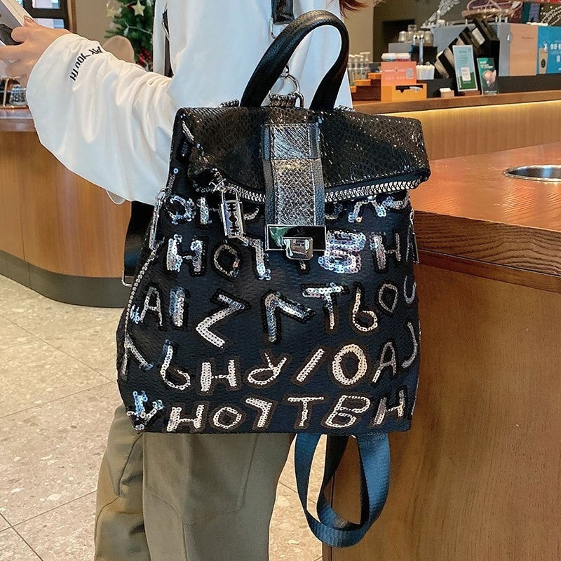 Dark With Sequin Lettering Backpack