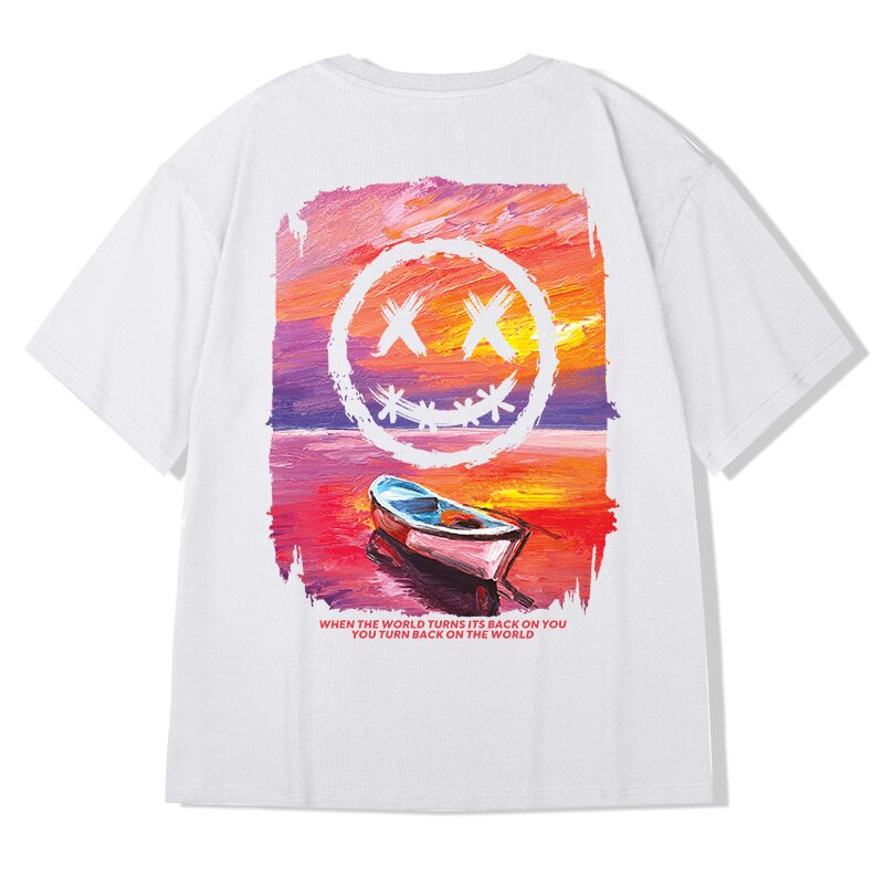 Cartoon Landscape Smile Oversized T-Shirt