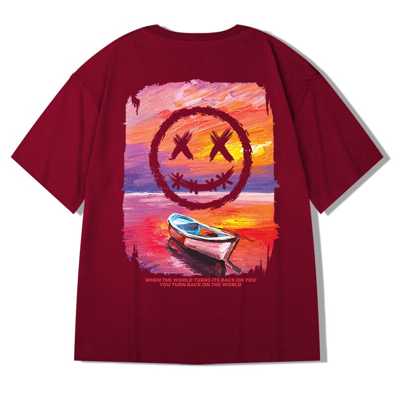 Cartoon Landscape Smile Oversized T-Shirt