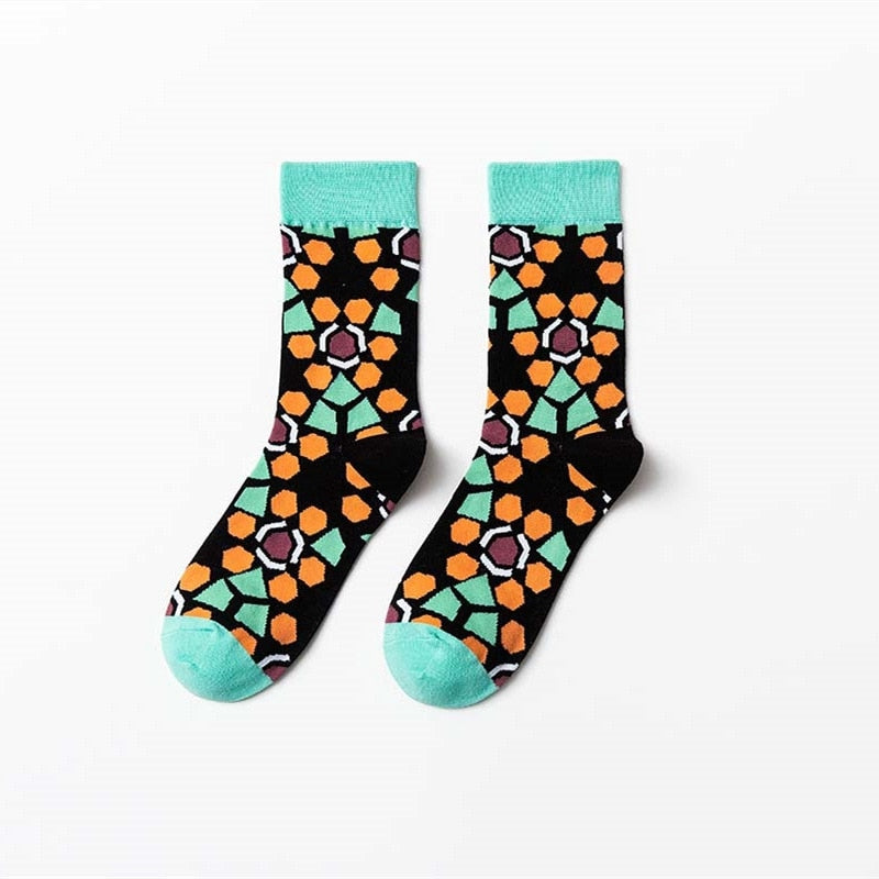 Geometric Florets Colorful Socks