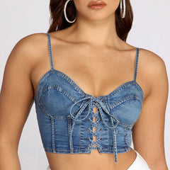 Denim Lace-Up Backless Crop Top