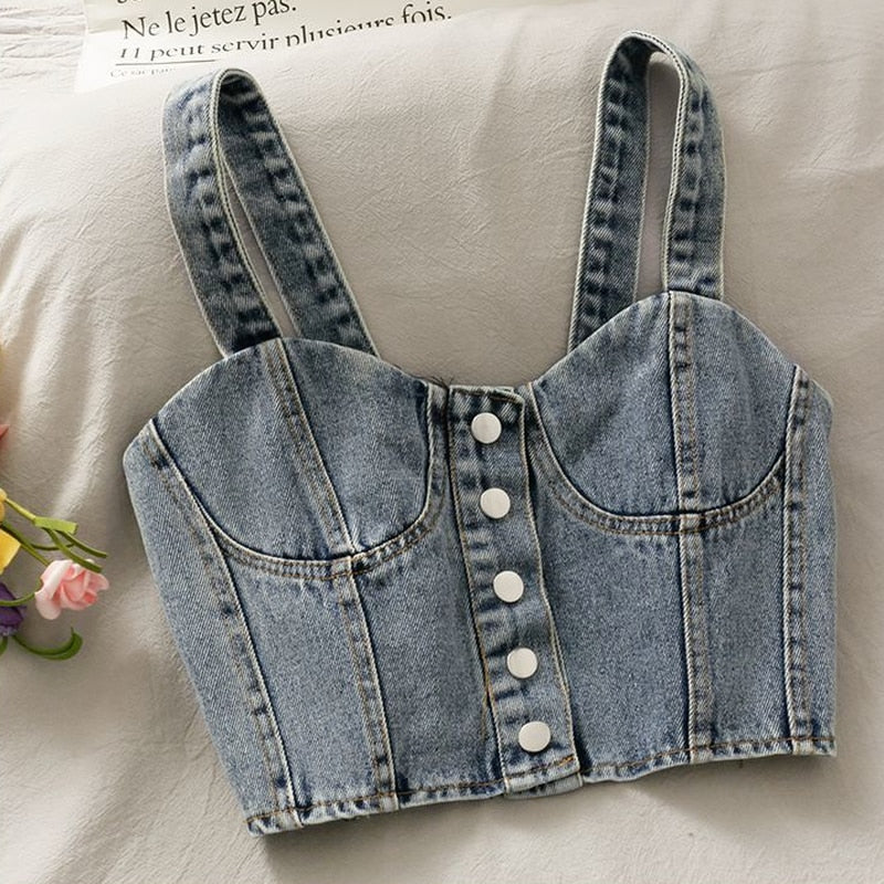 Denim Button-Up Crop Top