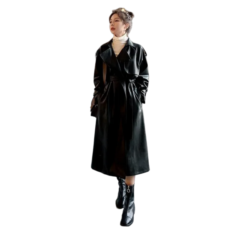 Waterproof PU Leather Trench Coat