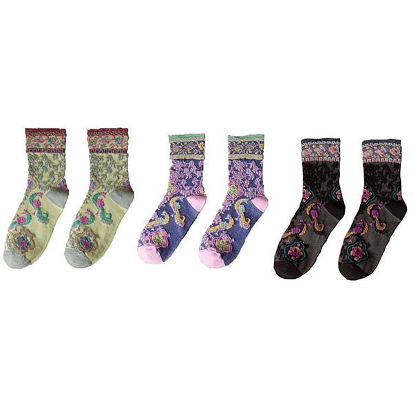 Embroidery Ethnic Flowers Socks