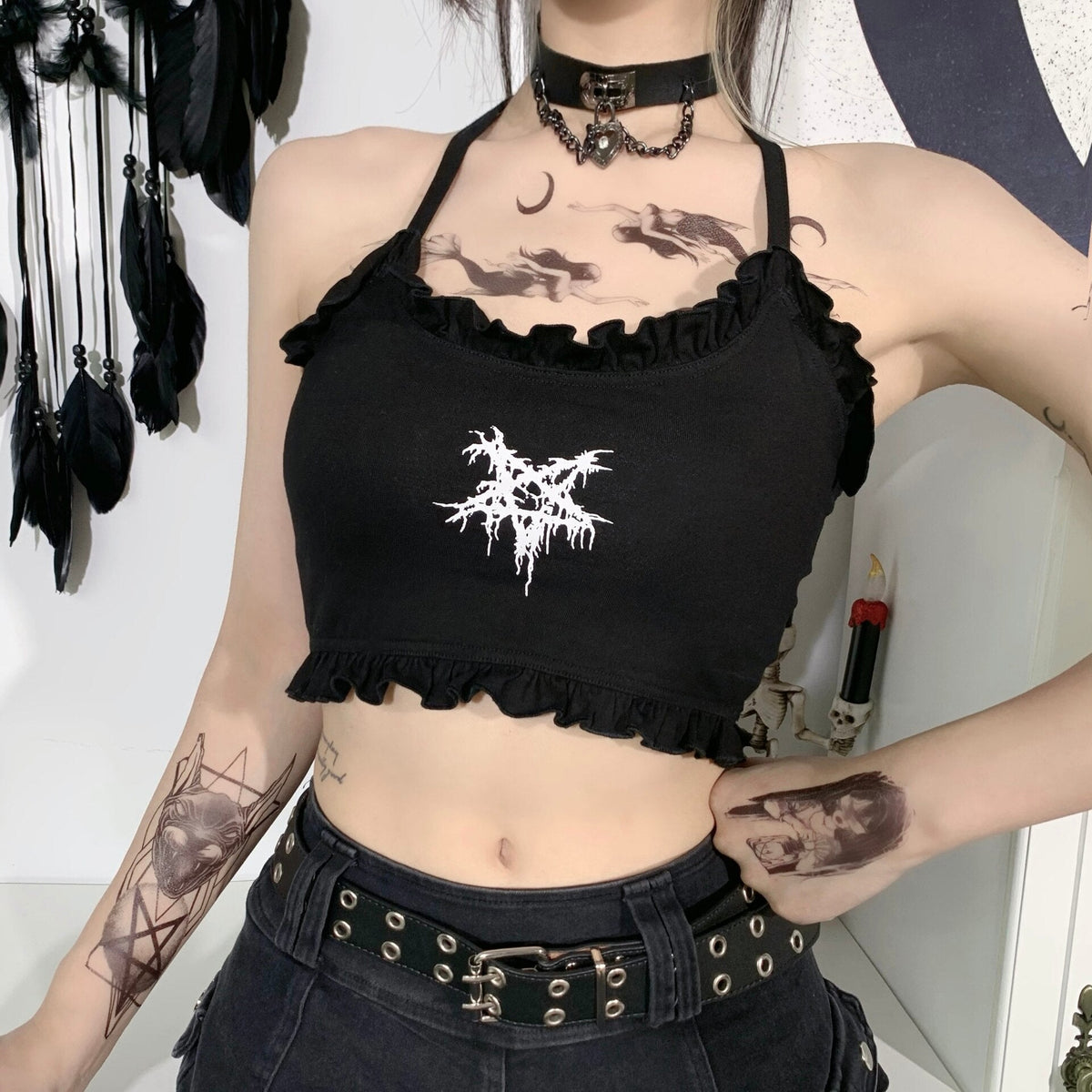 Gothic Dark Sexy Velvet Crop Top