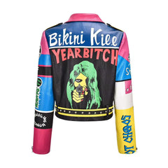 Colorful Graffiti Motorcycle PU Leather Jacket