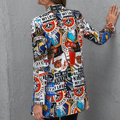 Love of Travel Print Long Sleeves Lapel Suit Blazer