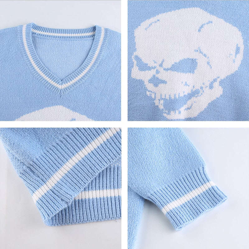 White Skull Pattern Oversize Sweater