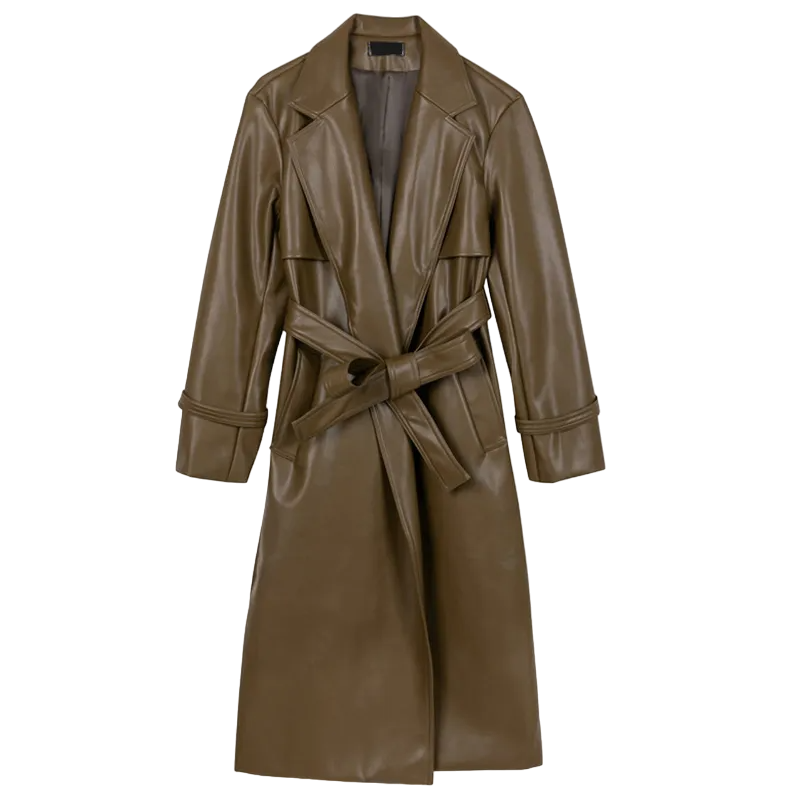 Oversized PU Leather Trench Coat