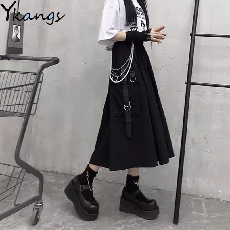 High Waist Loose Cargo Gothic Skirt