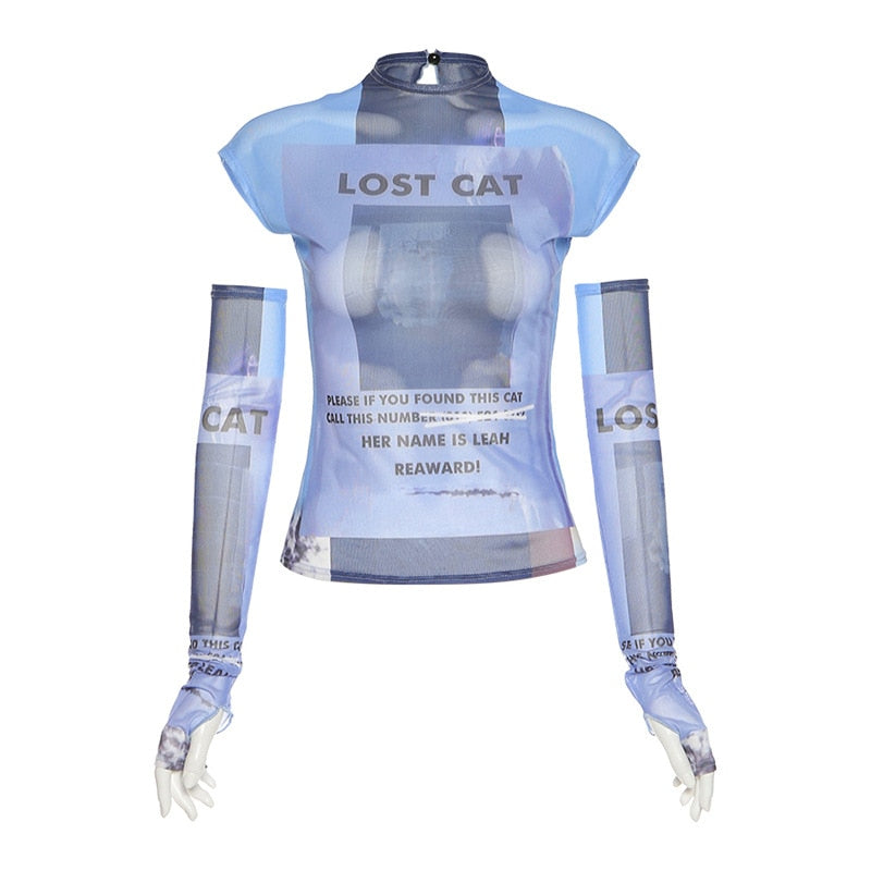 Lost Cat Mesh T-shirt With Sleeves