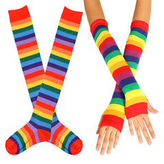 Colorful Rainbow Knee Socks & Arm Warmer Gloves