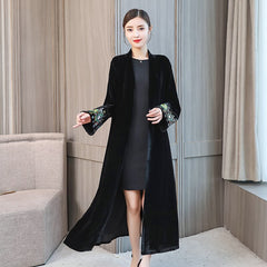 Black Sleeve Embroidery Velvet Coat