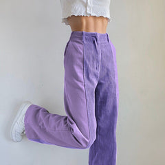 Bicolor High Waist Corduroy Pants