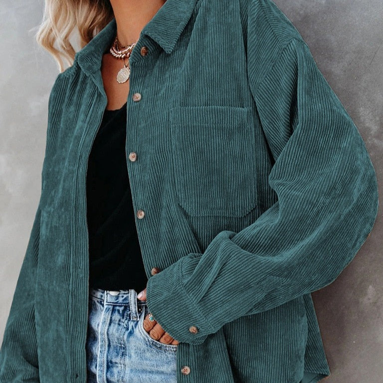 Corduroy Baggy Buttoned Long Sleeve Shirts