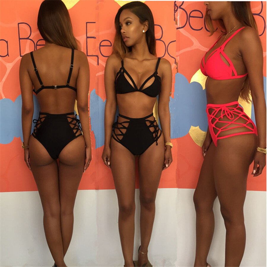 Lace-Up Bandage High Waist Bikini