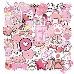 Pink Girl Cartoon Waterproof Stickers